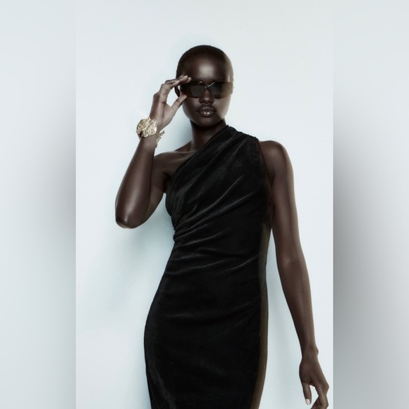 ZARA ASYMMETRIC VELVET DRESS - Picture 6 of 7